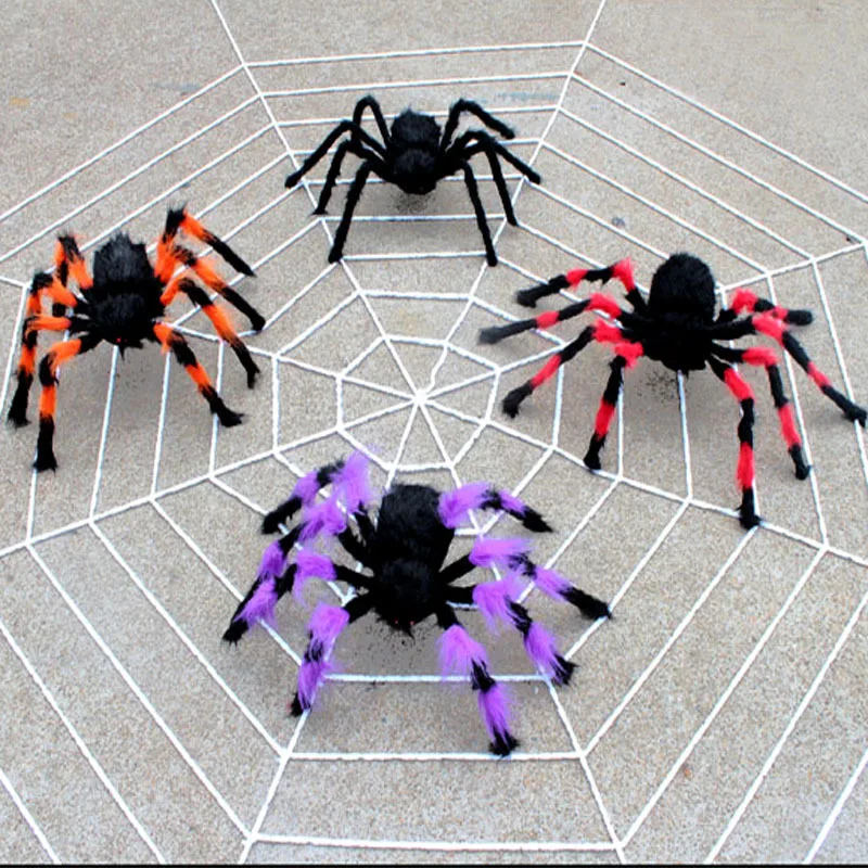 150/200cm Halloween Plüsch Simulation Spinne bunte schwarze Geist Haus Bar beängstigend große Spinne Outdoor Dekor Requisiten Spinnennetz – Detail 2
