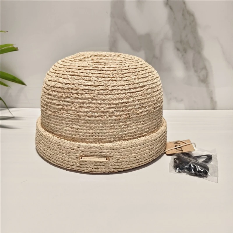Luxuriöse Natürliche Stroh-Baskenmütze für Herren und Damen, Handgewebter Sonnenhut, Runde Strandkappe, Kirchenhut, Derby-Hut, Pillbox-Mütze, Boinas – Detail 3