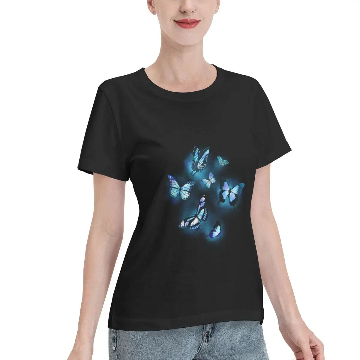 Bargain Price Aqua Magic Butterflies Women's T-shirt Street Fashion Korean Fashion Top