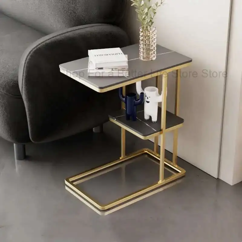 Nordic Light Luxury E-Shaped Coffee Table Living Room Sofa Side Table Sundry Storage Rack Balcony Tea Table Bedside Table