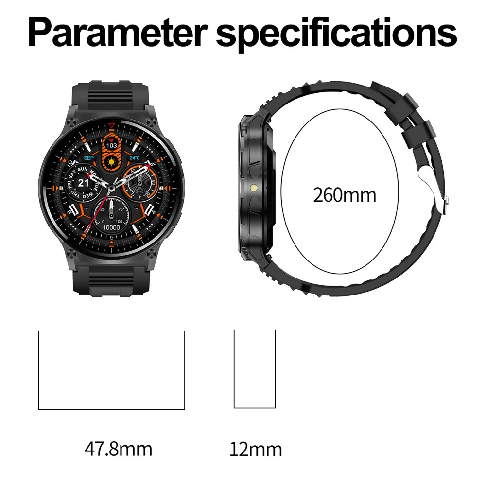 Montre intelligente de sport pour homme, boussole extérieure, lampe de poche, appel Bluetooth, fréquence cardiaque, santé, NDavid, musique, météo, montre intelligente de fitness