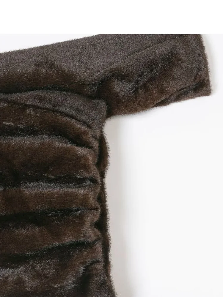 

HH Women Solid High Collar Single-breasted Pockets Decorated Short Coat Woman Fashion Long Sleeve Warm Winter Faux Fur Jacket