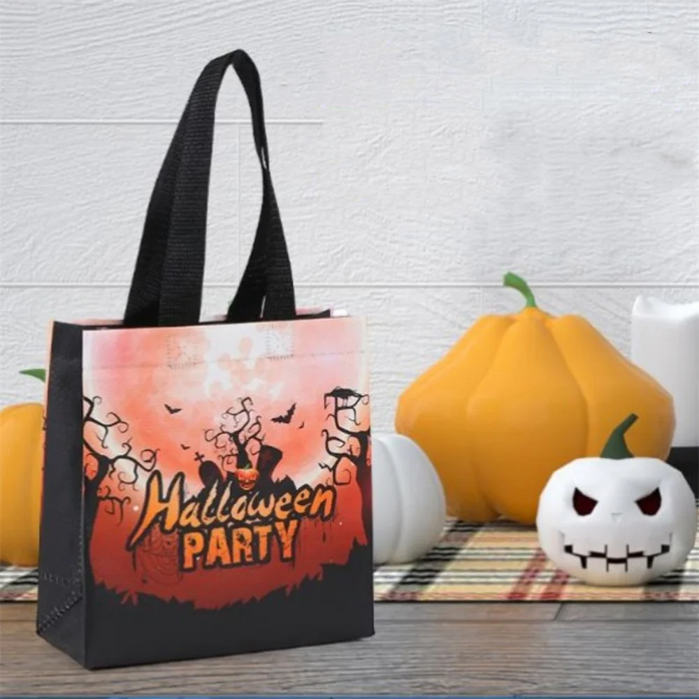 Happy Halloween Tote Bag spaventoso Ghost Witch borsa per la spesa in tessuto Non tessuto con manico borse per caramelle pieghevoli forniture per feste di Halloween per bambini