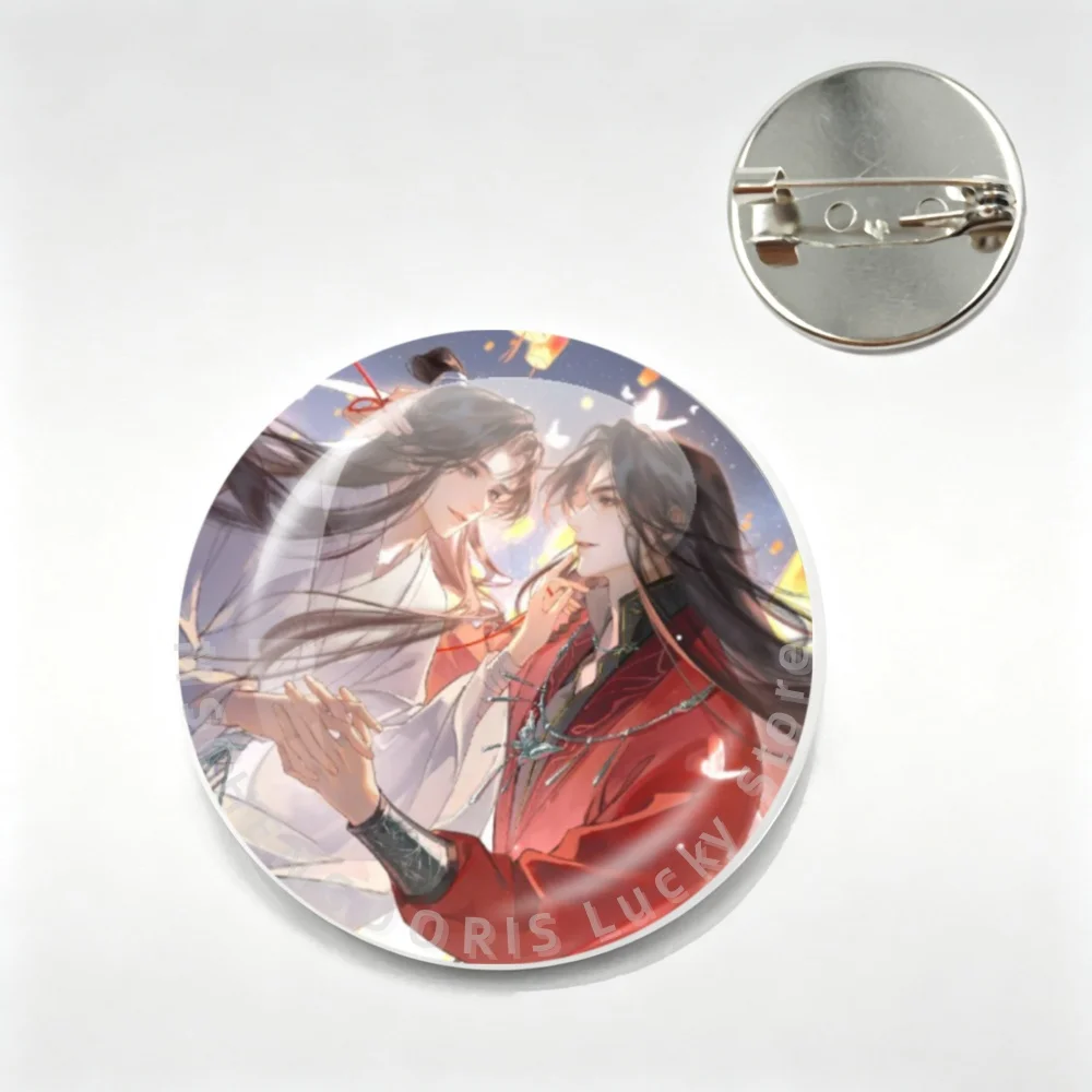 Anime Tian Guan Ci Fu Pin 20/25MM Metal Glass Brooch Heaven Official’s Blessing Hua Cheng Cartoon Lapel Pins Badge Jewelry Gift