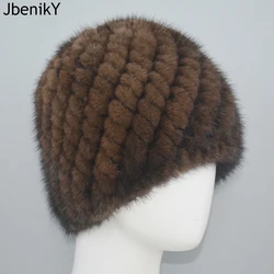 Ladies Brand Mink Fur Cap Winter Warm Women Beanies Hat Knitted Casual Natural Mink Fur Caps Good Elastic Quality Mink Fur Hat