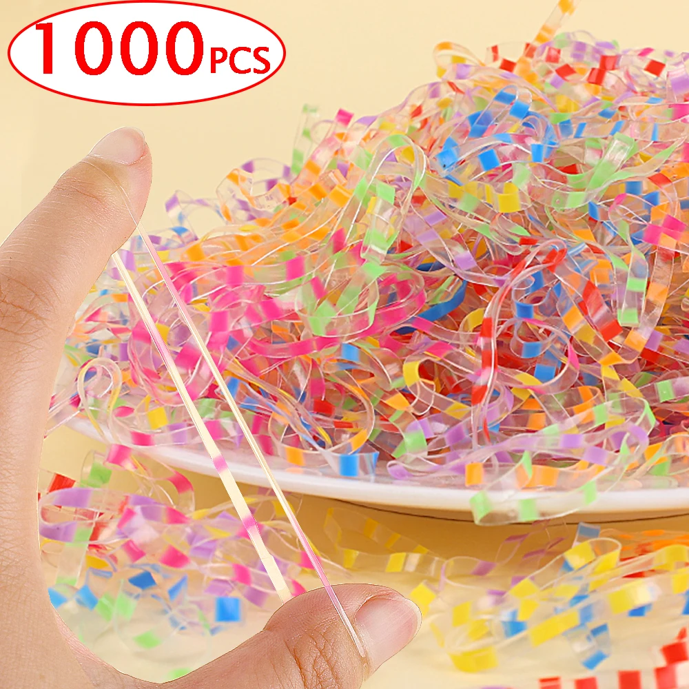 1000 Pcs Disposable Color Transparent Girls Rubber Bands Ponytail Braids Ties Color Rubber Band Elastic Hair Ties Cute Headwear