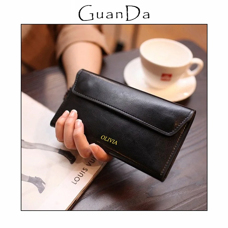 

Custom Letters Cowhide Long Wallet For Woman Large Capacity Luxury Coin Purse Fashion Genuine Leather Versatile Lady Card Holder