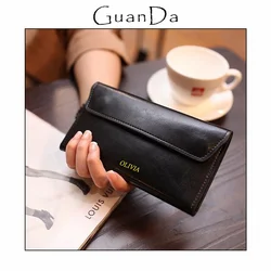 Custom Letters Cowhide Long Wallet For Woman Large Capacity Luxury Coin Purse Fashion Genuine Leather Versatile Lady Card Holder