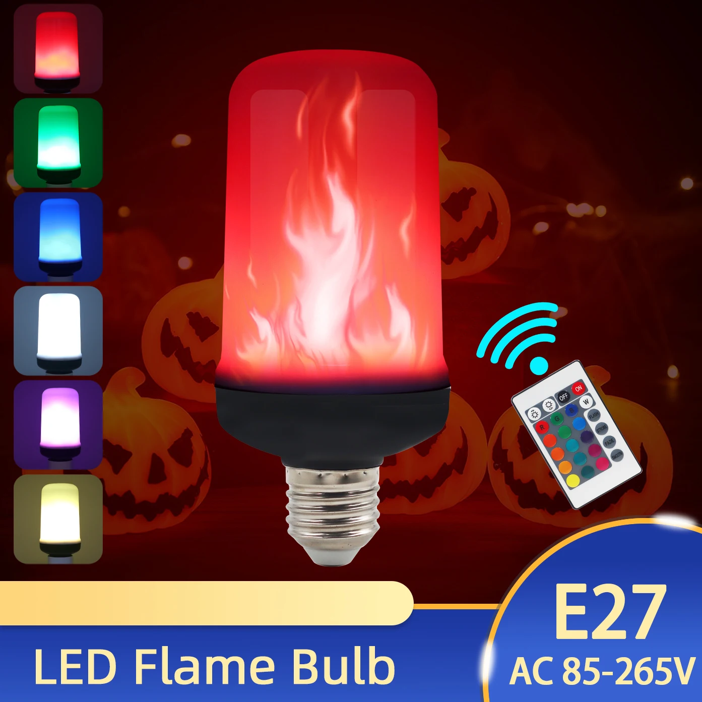 E27 LED Flame Effect Bulb AC85-265V RGB RGB 24 Key Remote Control 4 Modes Flickering Fire for Garden Party Festival Home Decor