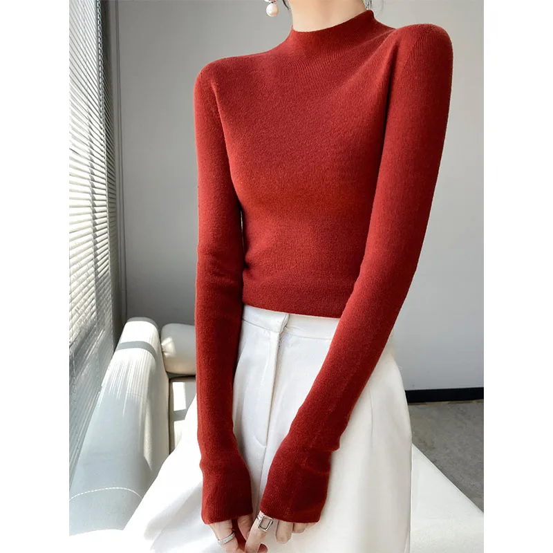 Half Turtleneck Sweaters 2022 Women High Elasticity Jumpers 100% Pure Wool Knit  Female Pullovers Bottomed Soft Clothes