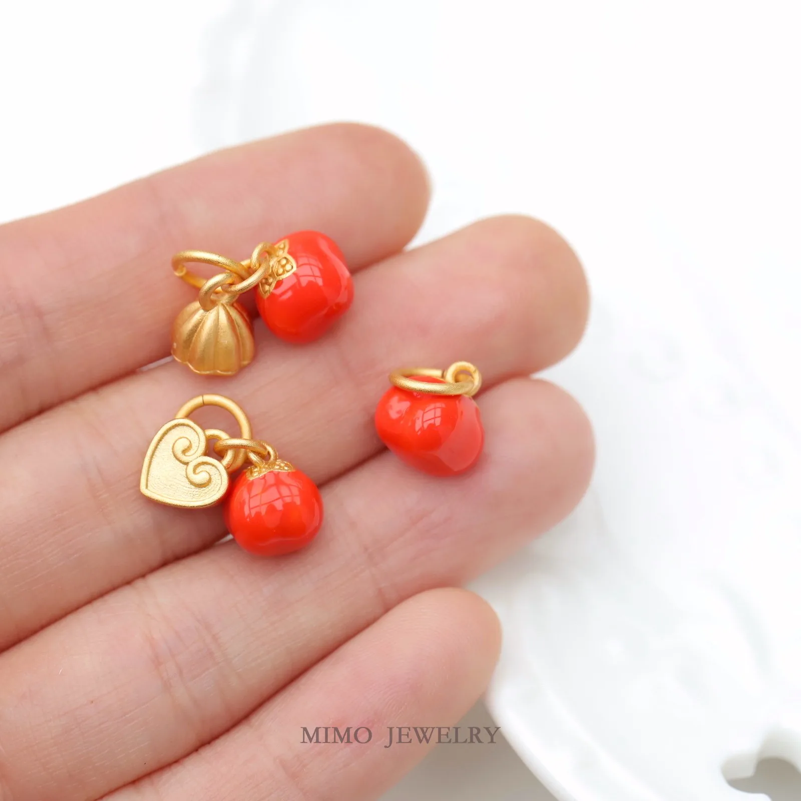 China-Chic Sand Like Gold Net Red Five Blessed Persimmon Pendant Charms Pendant Supplies DIY Hand Brass Gold Plated Accessories