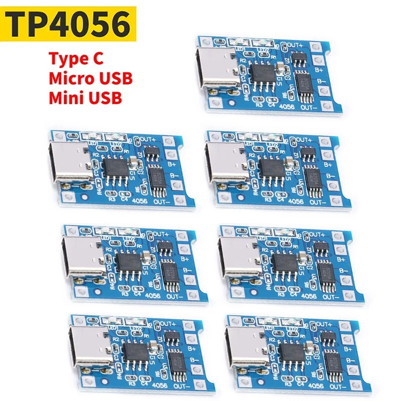 Type-C/Micro/Mini USB 5V 1A 18650 TP4056 Lithium Battery Charger Module Charging Board With Protection Dual Functions 1A Li-ion