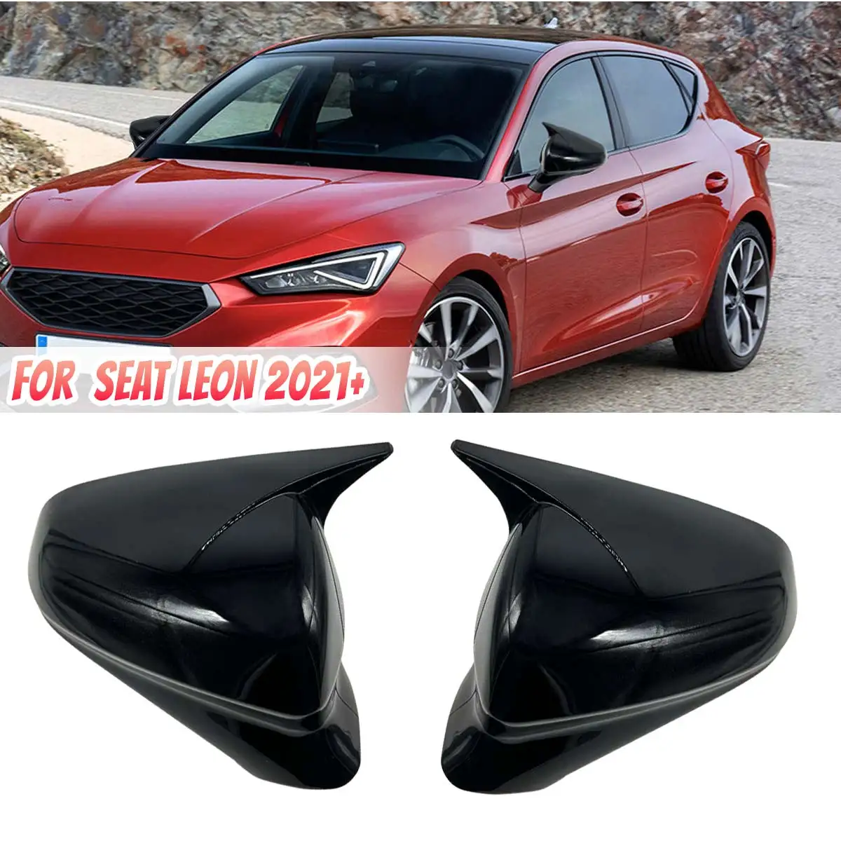 

1Pair Car Rearview Mirror Side Wing Rear View Mirror Cover Trim Caps ABS Gloss Black Sticker For SEAT LEON 2021 2022 2023 2024