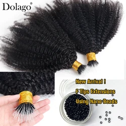 Kinky Curly Bundles Nano Rings Beads Extensions I Tips Microlink Human Hair Extensions Afro F Tips Black Hair For Women Dolago