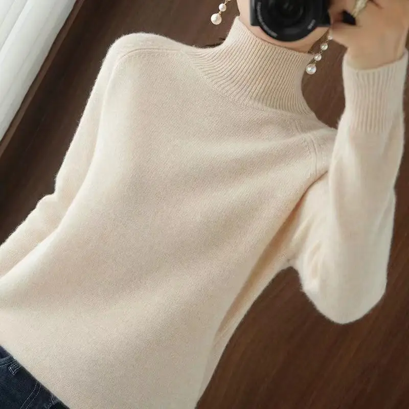 Turtleneck Pullover Fall Winter Cashmere Sweater Women Pure Color Casual Long-sleeved Loose Pullover Bottoming Women's Jumper