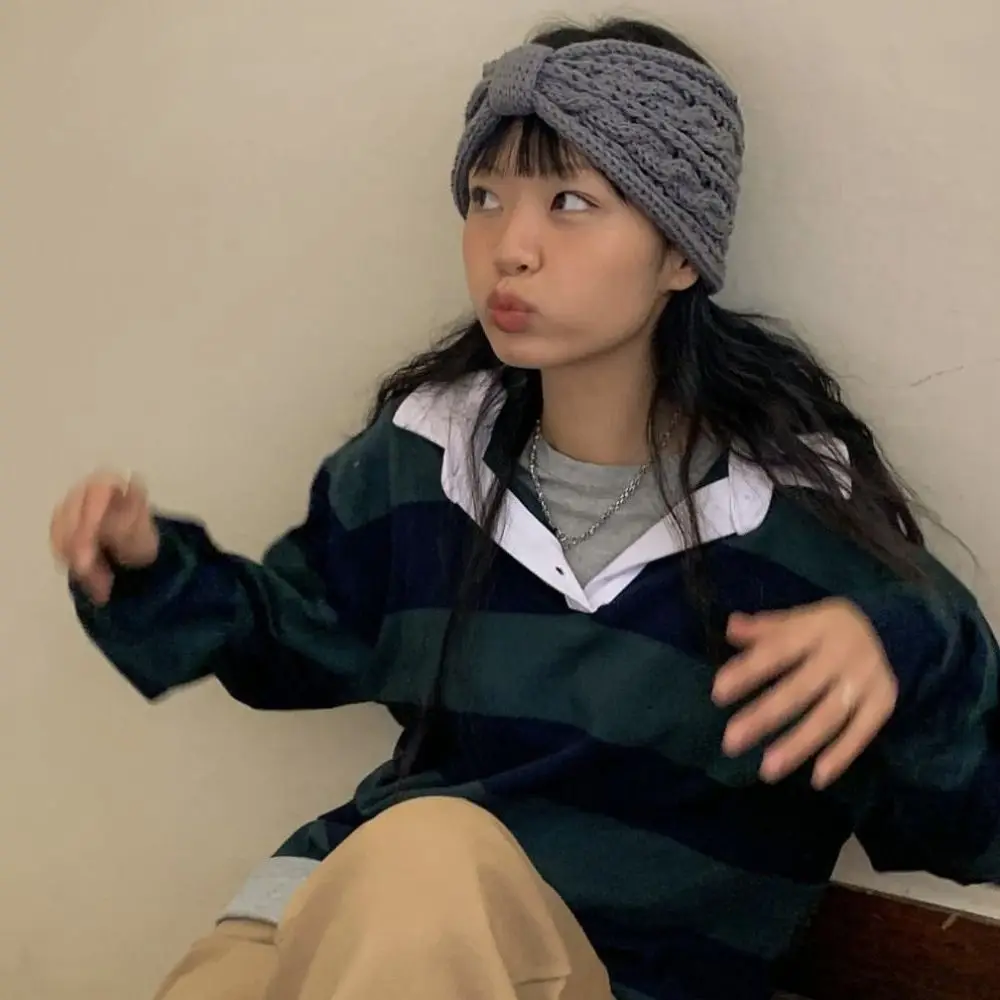 

Fashion Ear Warm Bow Headband Bow Knot Wide Edge Winter Headband Windproof Turban Wool Knitting Headdres Daily