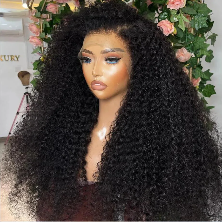 

Soft 26 “ Long Kinky Curly Natural Black 180Density Lace Front Wig For Women Babyhair Preplucked Heat Resistant Glueless Daily