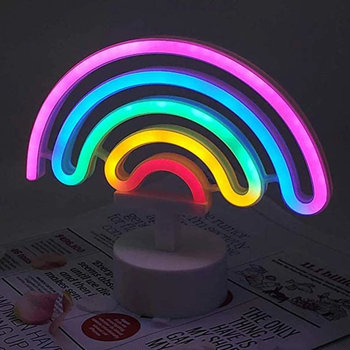 Rainbow LED Nightlight Neon Sign Light Atmosphere Lamp Rainbow Neon Light Battery/USB Powered Bedside Lamp Neon Lamp with Base