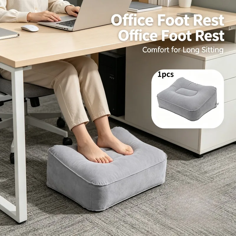 Inflatable Foot Stool, Portable Thickened PVC Adjustable Foldable Foot Rest, Leg Support Cushion to Relieve Leg Fatigue for Airp