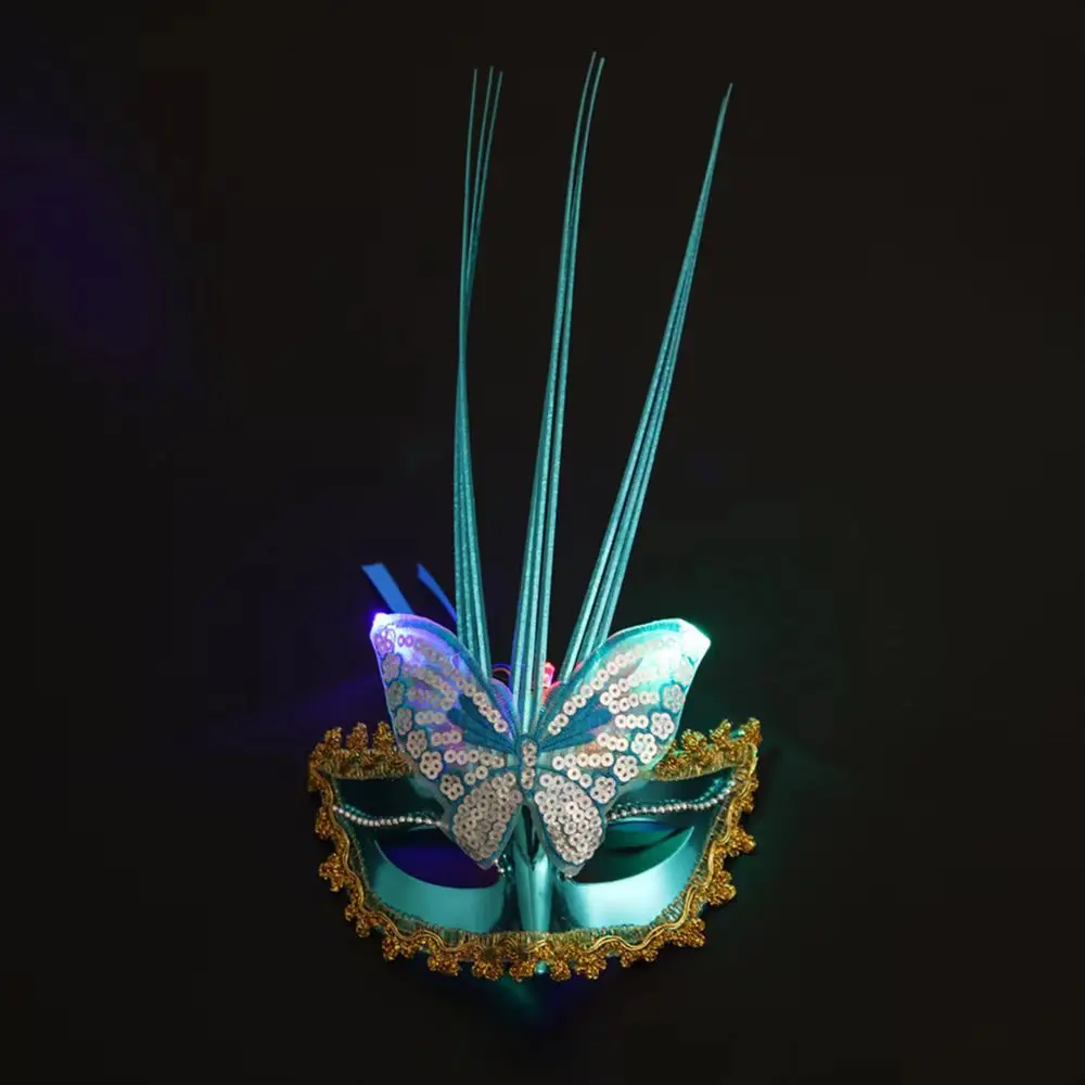 Light Blinking LED Glow Feather Butterfly Mask Women Girls Venetian Mard Gras Masquerade Masks Party Wedding Festival Costume