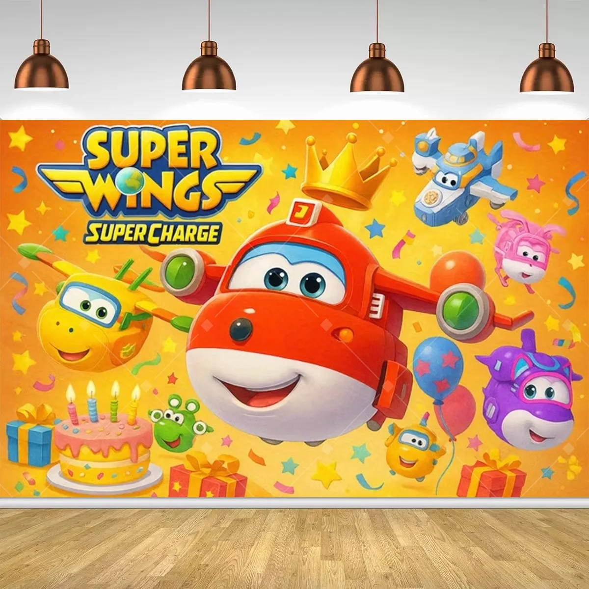 Cartoon SuperWings Geburtstagsparty-Dekorationen Hintergrund Kinder Super-Flugzeug Geburtstagsparty-Deko Banner Baby Taufe Party-Zubehör – Detail 5
