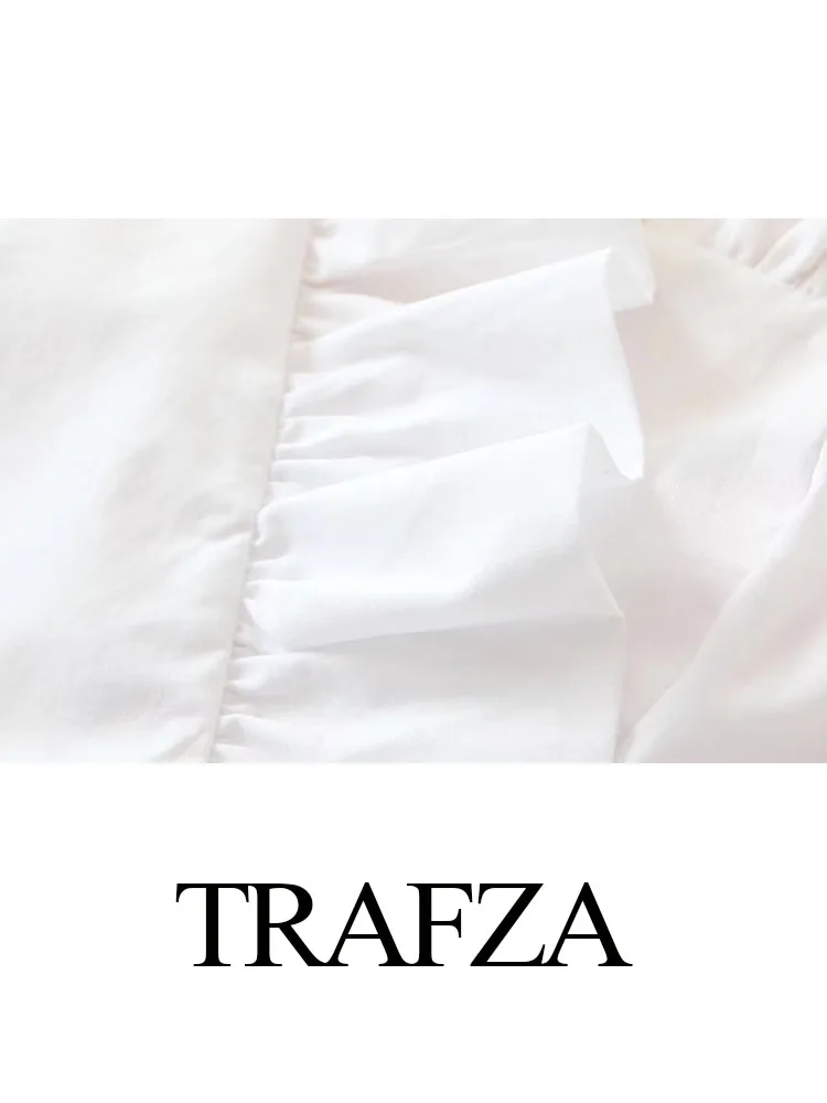 TRAFZA Summer Camis Woman 2023 Trendy White V-Neck Sleeveless Backless Ruched Elastic Waist Zipper Female Fashion Tank Tops