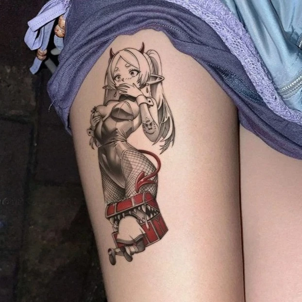 Frieren Demon Horn Mimic Chest Box Anime Temporary Tattoo Stickers Waterproof Fake Tattoo for Women Thigh Arm Decor