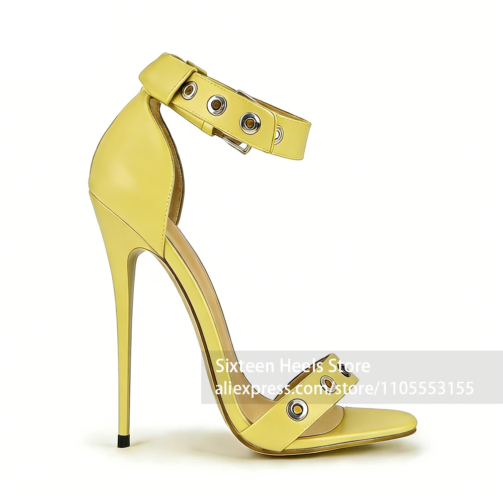 16cm Metallic Circle Ankle Strap Pumps Lacquered Heel Open Toe Sandals Sexy Style Handmade Summer Footwear for Women Customized