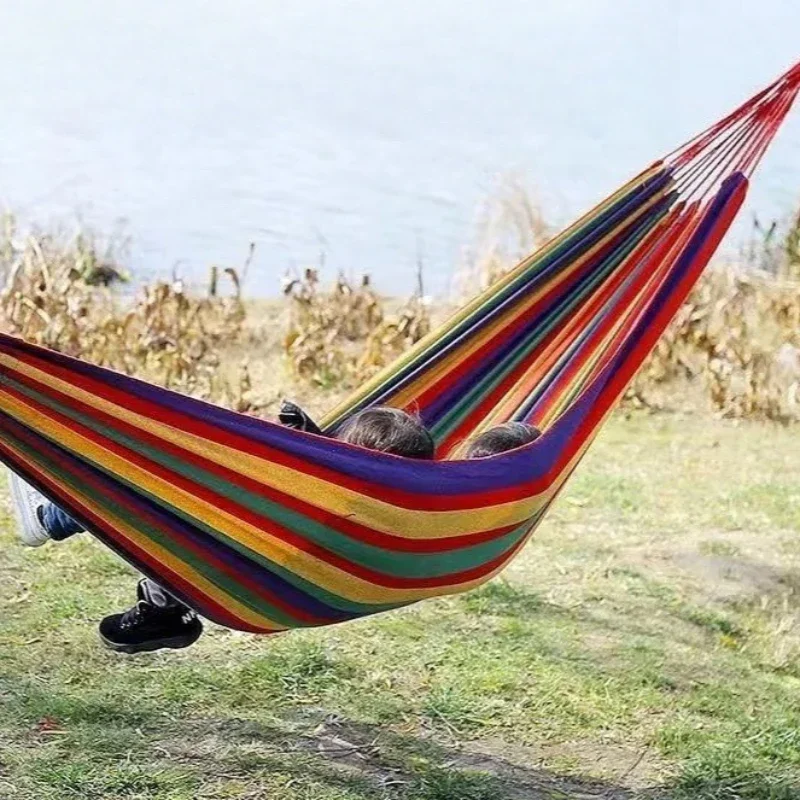 Tourist Supplies Swing Hammock Camping Leisure Canvas Thick Anti Rollover Duckbill Buckle Hammock Single Double Person Available