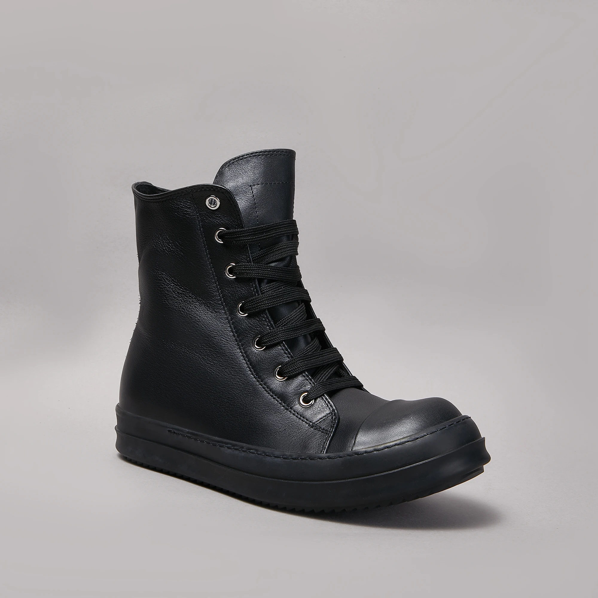 All Black Cowhide High Top Casual Shoes Men's And Women's Fashionable High-Quality Sports Boots New Styles