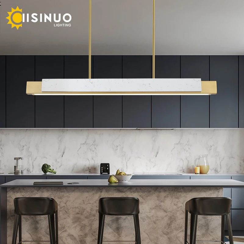 Marble Luxury LED Chandelier Minimalist Long Hanging Pendant for Dining Restaurant Light Creative Bar Counter Designer Luminaire