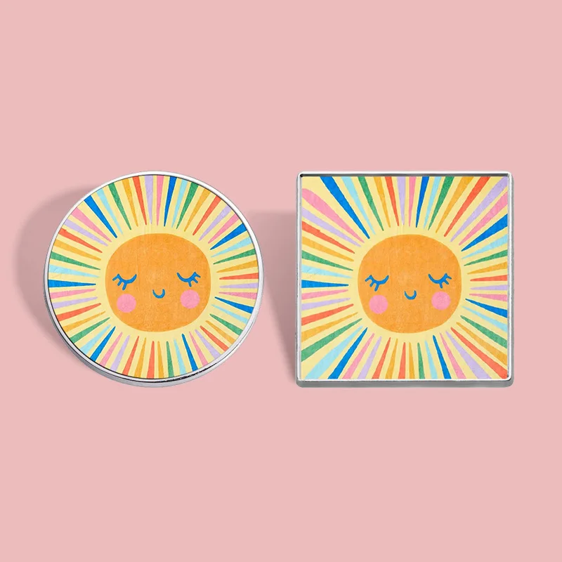 European and American new cute sun smiling face metal brooch cartoon pattern badge canvas bag accessories