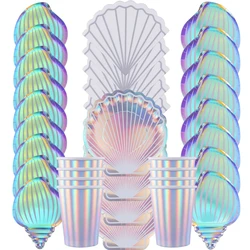 Mermaid Party Colorful Shell Disposable Tableware Summer Beach Under The Sea Party Little Mermaid Girls 1st Birthday Party Decor