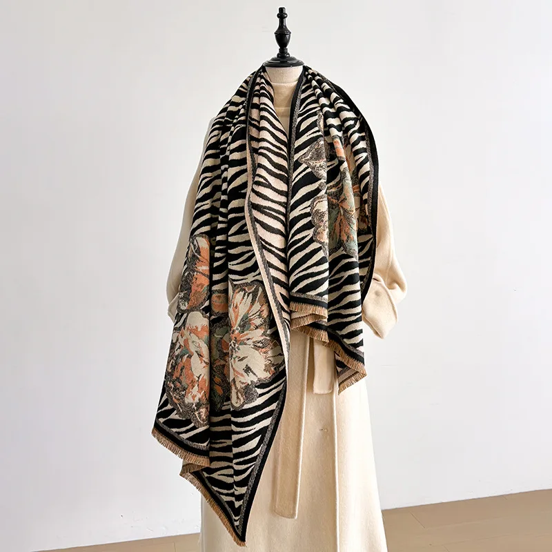 

Fashionable striped floral print versatile scarf for women, designed with a sense of style for autumn and winter