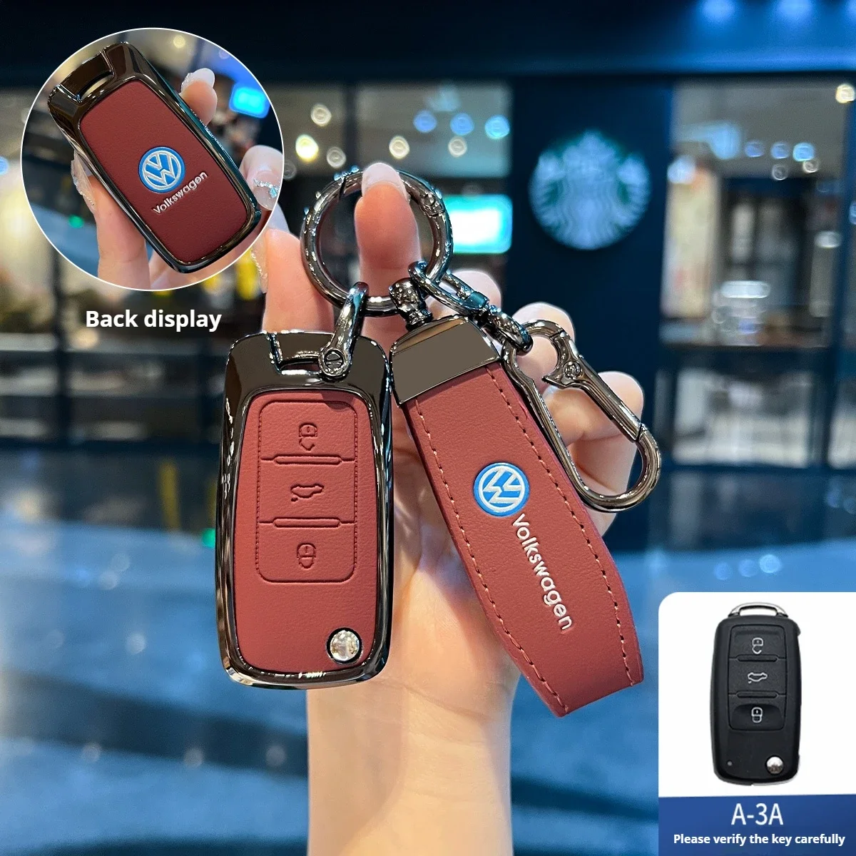 

Чехол для автомобильных ключей из цинкового сплава и кожи подходит для Volkswagen Sagitar, Lavida, Veloster, Santana, Tiguan, Passat, Bora, Polo.