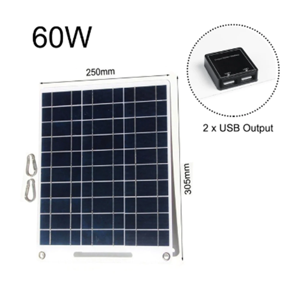 New 60W Solar Panel Portable 5V Dual USB Fast Charger Panel Kit Outdoor Emergency Charging Battery Travel Phone Charger