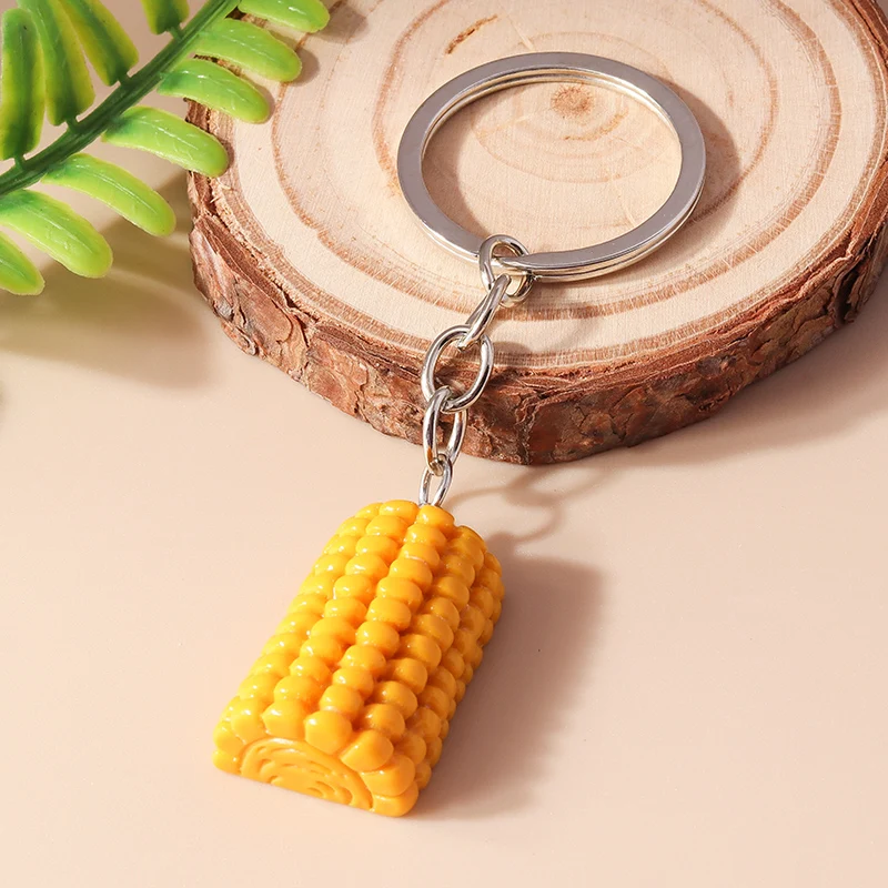 Cute Simulation Vegetable Keychains Resin Food Corn Charms Keyrings Souvenir Gifts for Women Men Car Key Handbag Key Chains