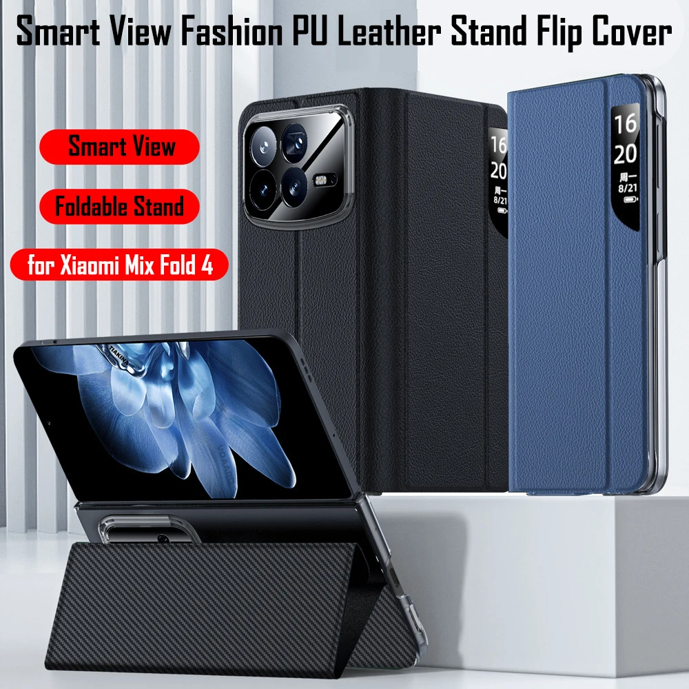 

Складная подставка для Xiaomi Mix Fold 4, кожаный флип-чехол, маленький чехол с окном Smart View для Xiaomi Mix Fold 4, чехол