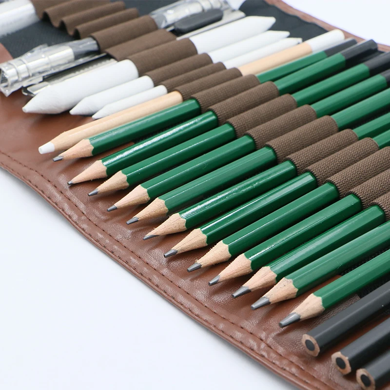 25 pcs Rolling Pencil Curtain Sketch Pencil Curtain Set Pencil Storage Bag Pencil Pouch for Graffiti Hand Drawing