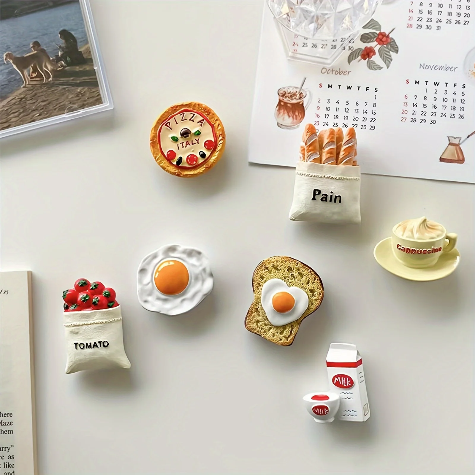 5pcs Food Decoration Magnets - Realistic Tomato, Eggs, Pastries, Medicine Bottle fridge Magnets - for Kitchen, Office, Dorm
