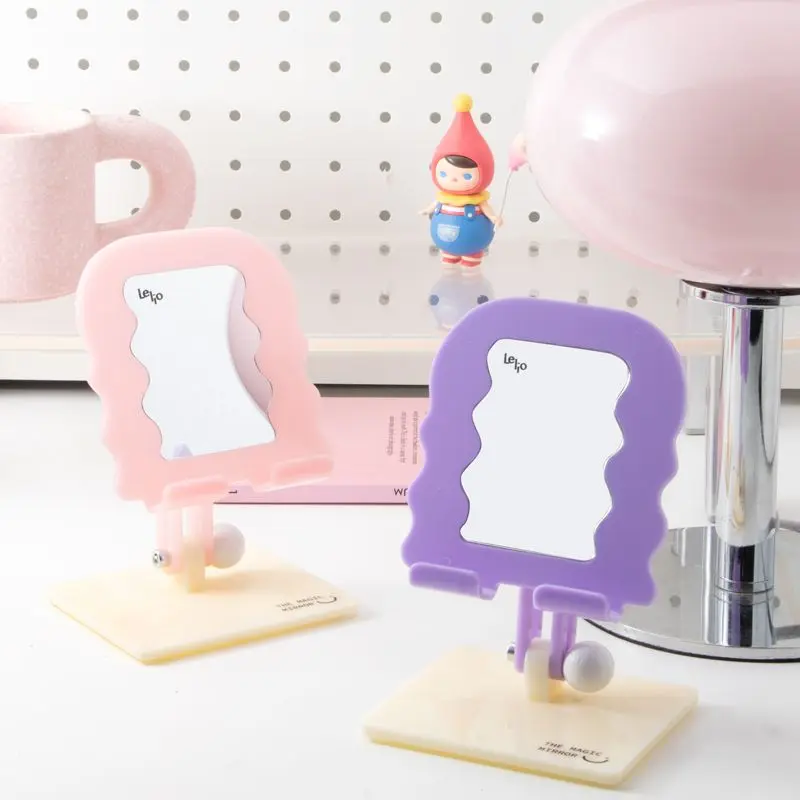 

Makeup Mirror Desktop Stable Phone Holder Portable Compact Transparent Acrylic Wave Pattern IPad Tablet Universal Design