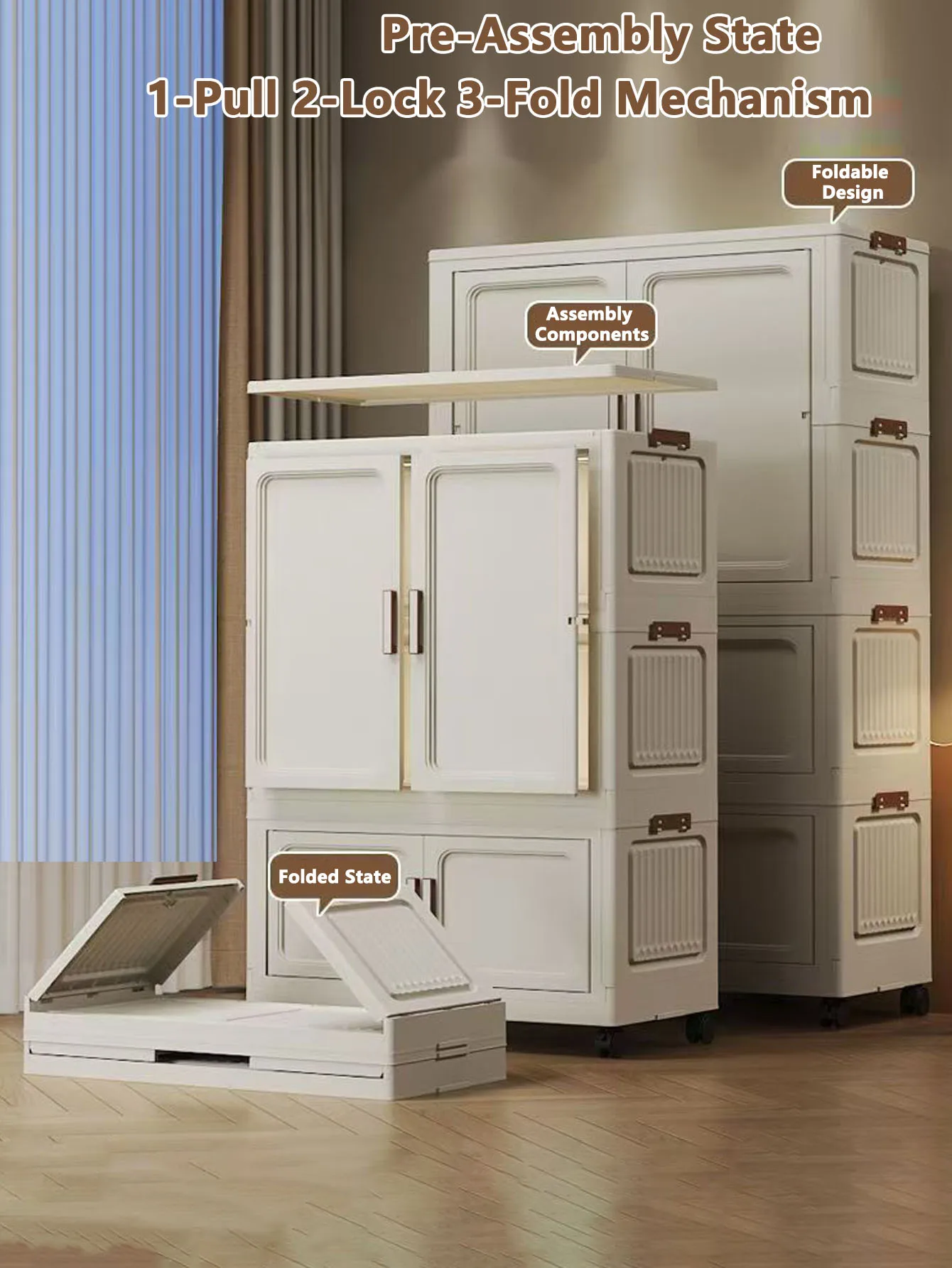 Foldable Multi-Tier Storage Cabinet for Kids' Room - Space-Saving Bedroom Wardrobe Organizer for Toys & Clothes Baby Closet Box