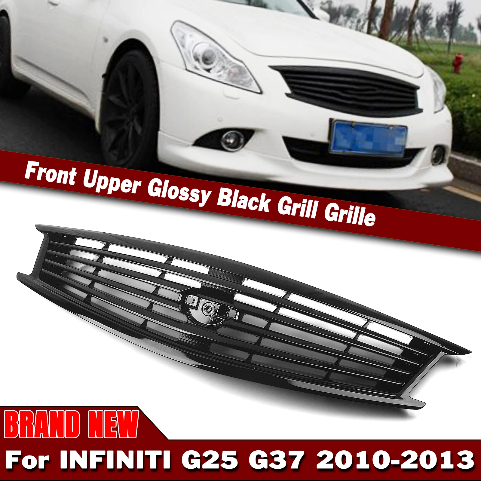 Parrilla de carreras para Infiniti G37 G25 4 puertas sedán 2010-2013 Q40, rejilla delantera de aspecto brillante/mate/carbono, parachoques superior, capó de malla