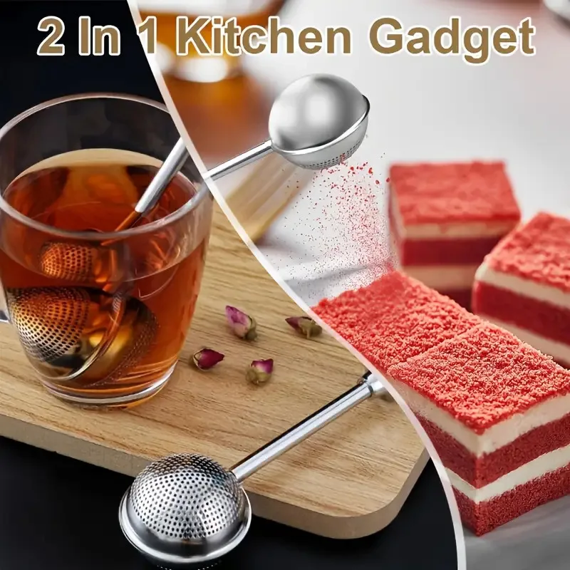 1Pc 304 Stainless Steel 2‑in‑1 Tea Infuser Powder Sifter Push‑in Filter for Office Restaurant