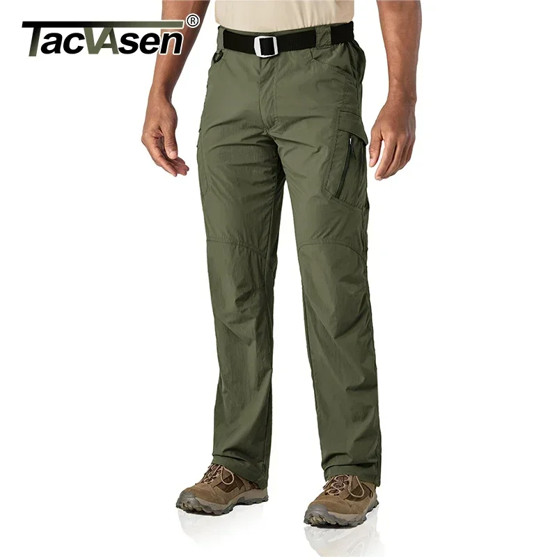 TACVASEN Summer Quick Dry Pants Men Stretch Fabric Cargo Pants Multi-Pockets Outdoor Trousers Lightweight Workout Hiking Pants