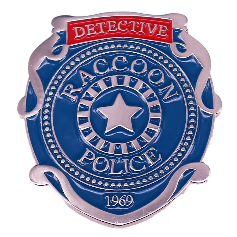 Detective Raccoon Police Medal Brooch 1969 Game Movie Metal Badge Fashion Jewellery Backpack Accessory Gifts