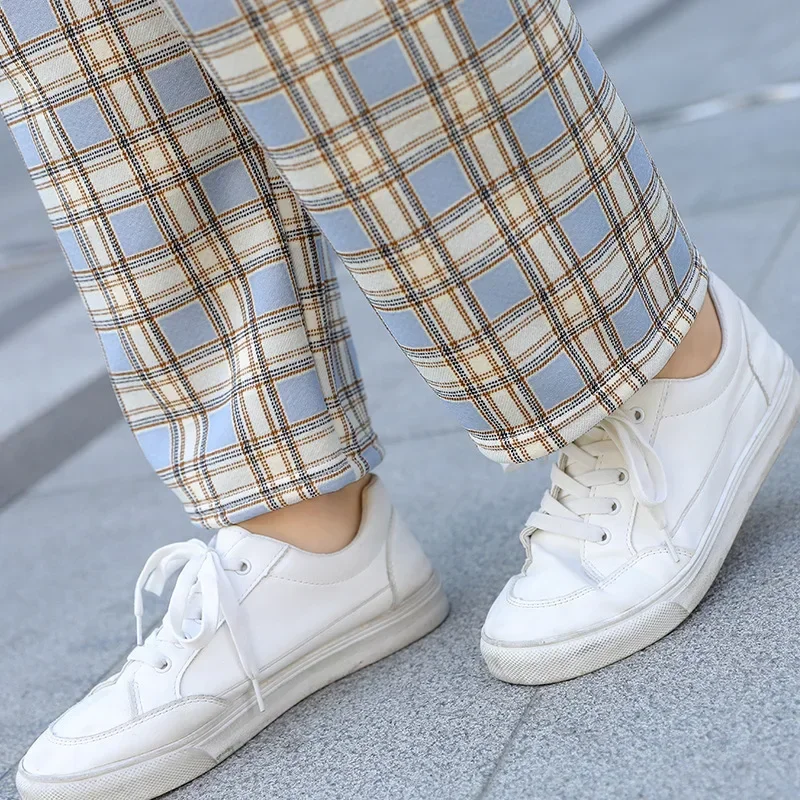 New Vintage Plaid Women Pants High Waist Wide Leg Straight Pant Loose Casual Female Trousers Wide Leg Pant Fashion Streetwear