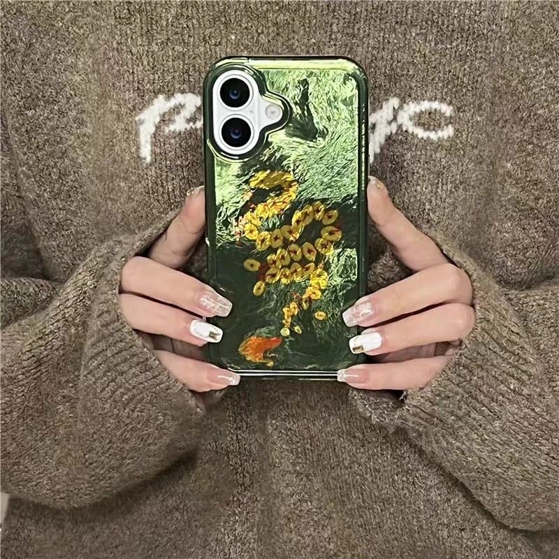 Perforated Vortex Shell Green Bottom Gold Coin Snake Phone Case for iPhone 11 12 13 14 15 16 pro max