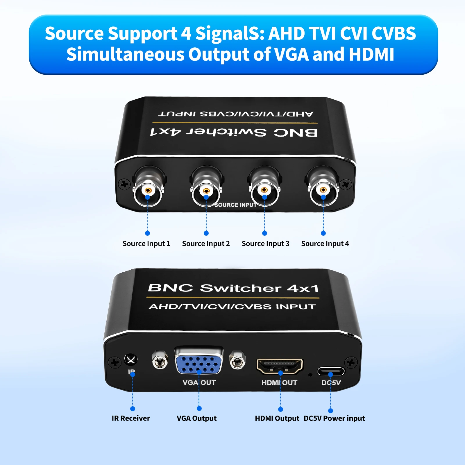 1080p 4 in 1 Out 4x1 BNC Switcher AHD TVI CVI CVBS To HDMI VGA Display Adapter Audio Video Converter for Security Surveillance