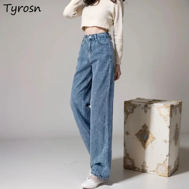 New Straight Jeans Women Spring Autumn All-match Loose Slim Comfortable Simple Korean Style High Waist Denim Female Trousers